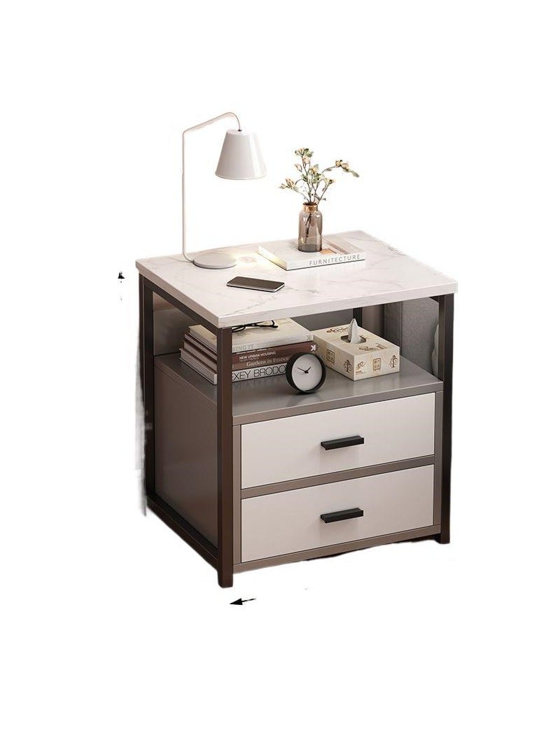 خزانة تخزين بجانب السرير، طاولة جانبية حديثة مع درجتين للتخزين، بسيطة وصغيرة لتوفير المساحة لغرفة النوم أو المكتب أو صالة المعيشة باللون الأبيض - Image 3